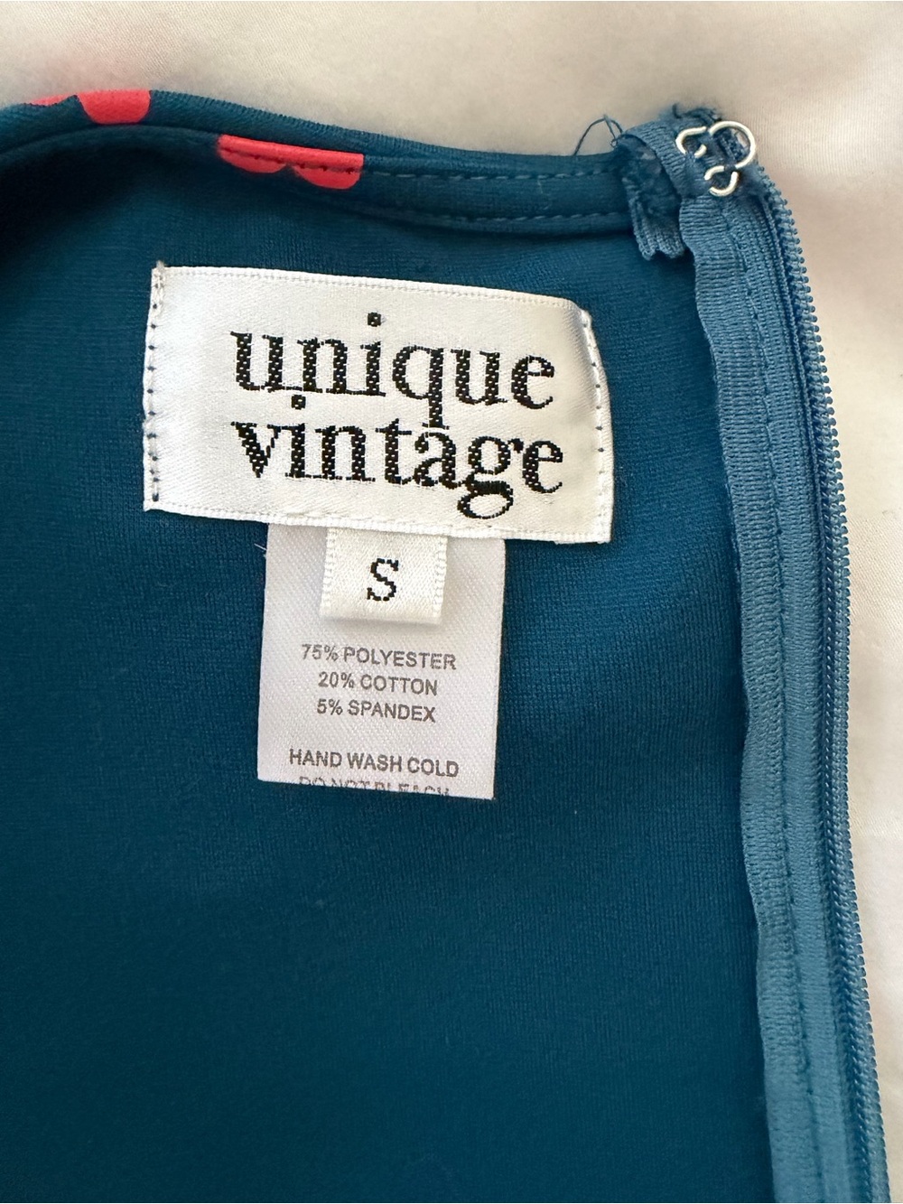Unique Vintage Teal Heart-Print short sleeve bodycon dress,S, EUC - Picture 10 of 12